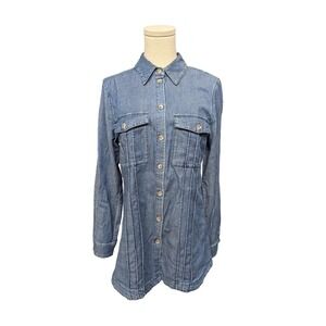 SOFT SURROUNDINGS‎ XS Top Chambray Pintucks Pleated Back Yoke Long Sleeve